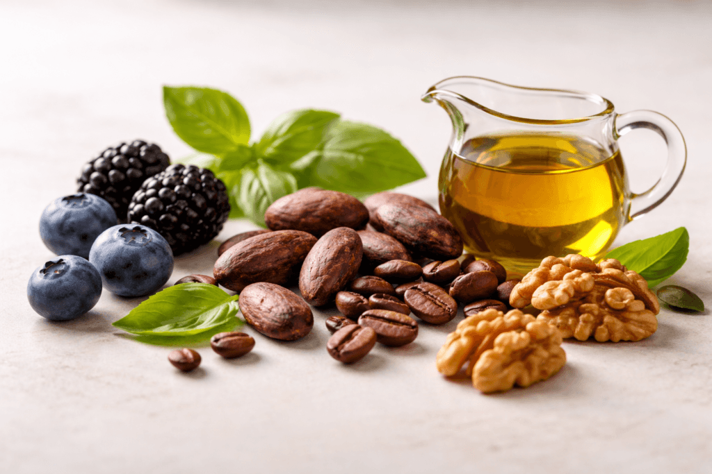 what do polyphenols do to your body? Polyphenols is found in olive oil berries coffee tea nuts antioxidant Anti-inflammatory